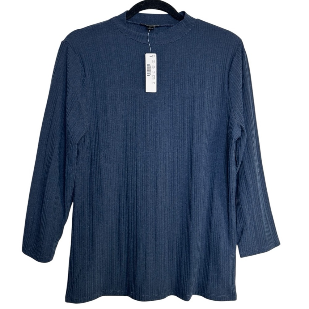 J.Crew Blue ribbed elbow sleeve mock neck top size xl new with tags